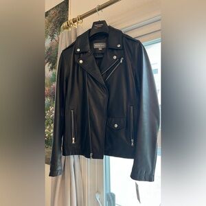 Michael Kors Black Leather Biker Jacket Small